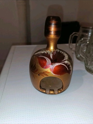Vintage wooden candle holder for tealights like new with golden painting
