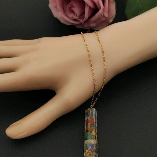 2 in 1 steel necklace with pendulum crystal & chakra