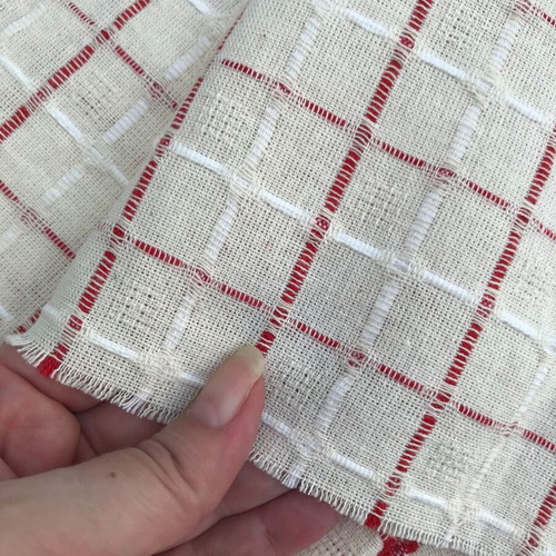 Cotton fabric red beige check, pack of 2, 1.60x1.60 and 0.80x1.60 m