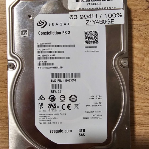 Seagate Constellation ES.3 ST3000NM0023 3TB 3.5 inch SAS HDD used