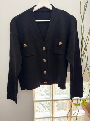 Navy-style blouse/cardigan with gold buttons like new, black