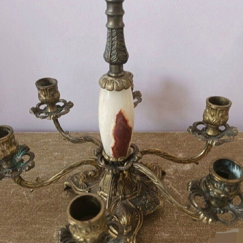 Bronze French seven-arm candelabrum used, onyx and bronze
