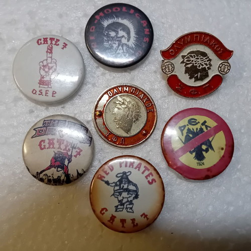 Olympiakos Set of 7 Used Collectible Pins and Buttons
