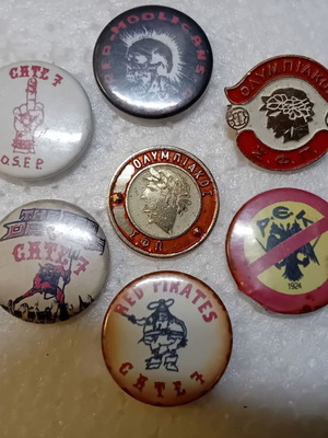Olympiakos Set of 7 Used Collectible Pins and Buttons