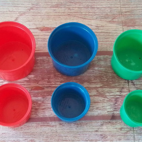 Children's dexterity cups used, set of 6 with animal designs