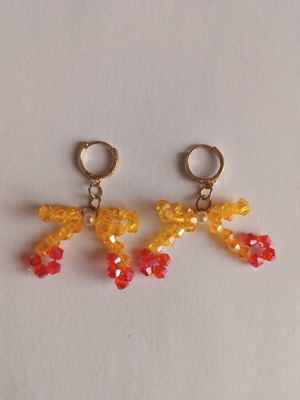 Handmade cherry earrings with gold clasp and rhinestones new