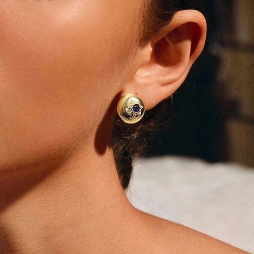 18K Gold Plated Stainless Steel Earrings with Blue Crystal Vintage Style
