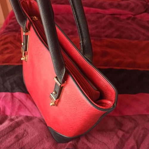 Women's bag new red black leather shoulder