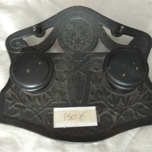 Antique inkwell used, old carved collectible piece