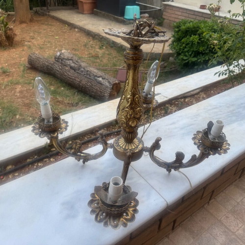 Antique 4-Light Chandelier used, likely brass