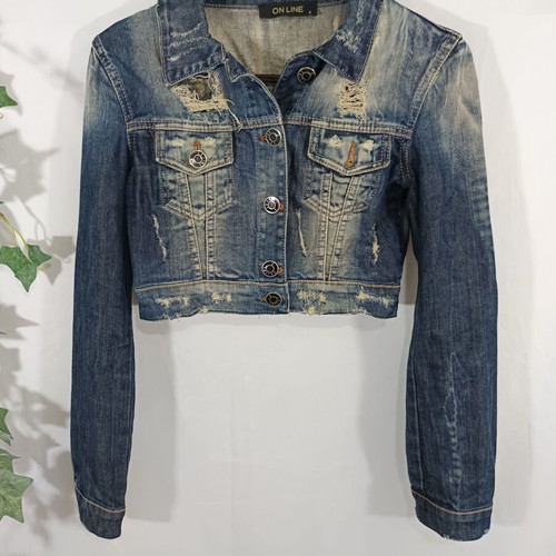On Line cropped jean jacket like new, blue, size S