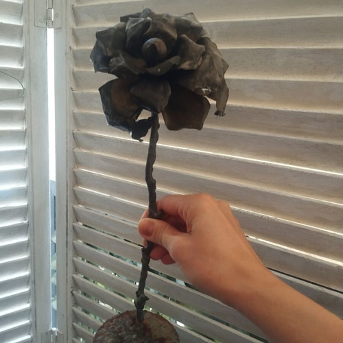 Metal rose decorative piece used, handmade, 35 cm