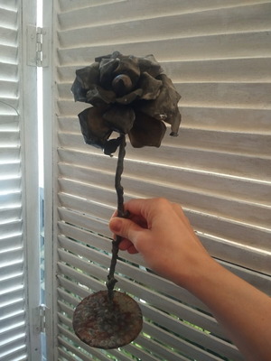 Metal rose decorative piece used, handmade, 35 cm