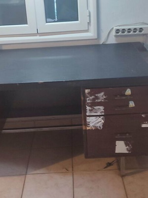 1970 Varagkis large executive desk, dark wood veneer