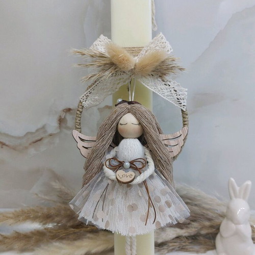 Scented candle with handmade macrame angel decoration new