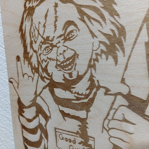 Chucky Rock or Die engraving on marine plywood new