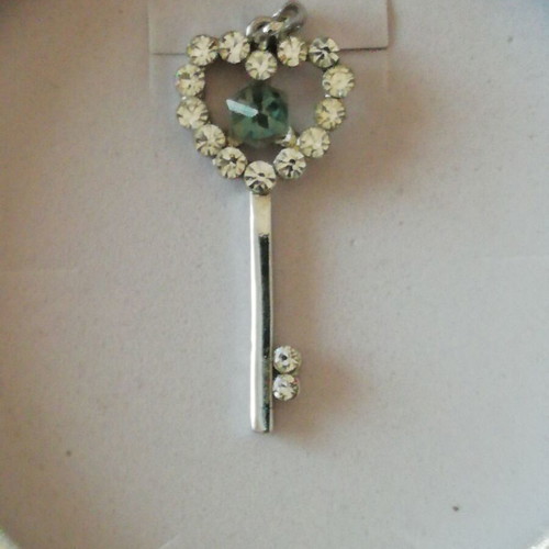 Charm stainless steel key necklace new silver with blue and clear zircon