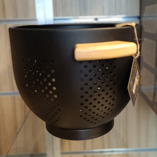 Metal Pasta Strainer with Wooden Handles Black by Estia