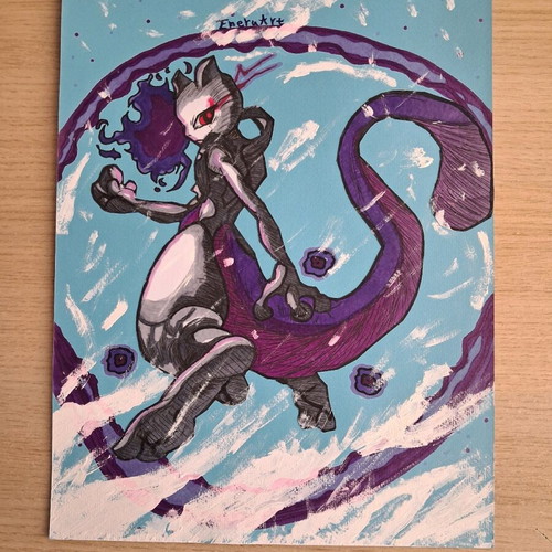 Mewtwo frame with handmade Pokemon poster new