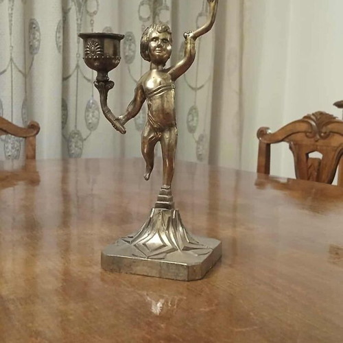 Candlestick 2-Holder with Child Figure like new