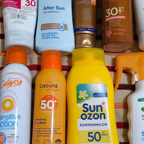 Sunscreens used, pack of 21 half full and half empty