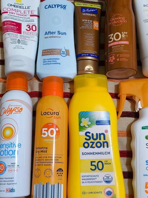 Sunscreens used, pack of 21 half full and half empty