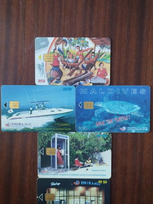 Phone cards used, set of 5 from Maldives