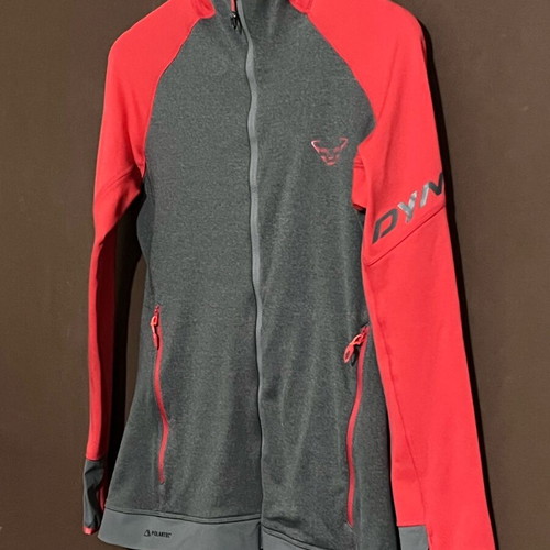 Dynafit zip hoodie polartec women’s used, size L, gray/red