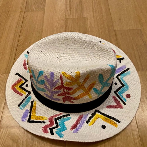 Handmade painted hat size 59 new with adjustable fit