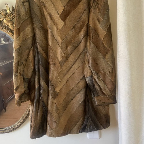 Nutria fur coat, genuine, long women's patchwork design