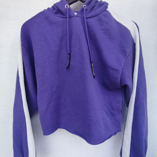 Bershka crop sweatshirt purple white with hood used, Small