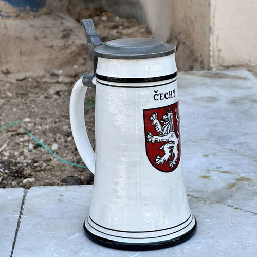 Vintage Czech Beer Stein with Pewter Lid used, collectible