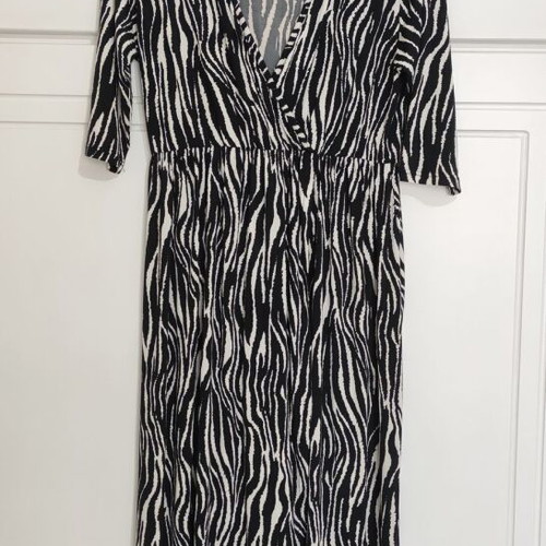 Karamella long zebra print dress with belt, one size