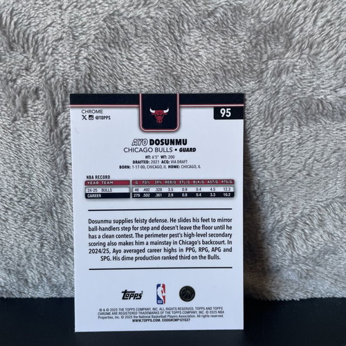 Coby White Ayo Dosunmu Chris Duarte Topps Chrome Chicago Bulls card like new