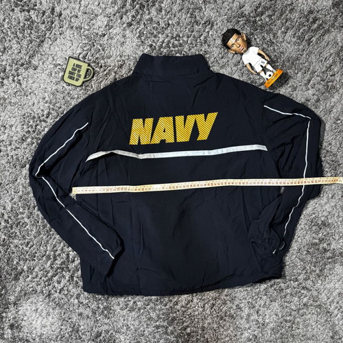 Dark blue waterproof windbreaker jacket with NAVY print, size M