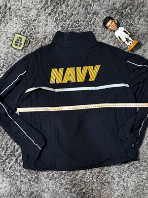 Dark blue waterproof windbreaker jacket with NAVY print, size M