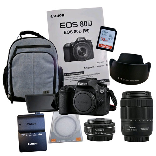 Canon EOS 80D complete kit like new with EF-S 18-135mm and 24mm lenses