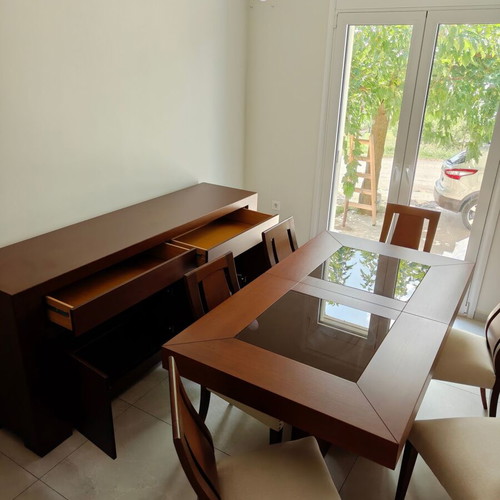 Wooden dining set with 6 chairs and buffet