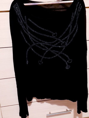 Zara cocktail blouse Large, black long sleeve with rhinestones, new