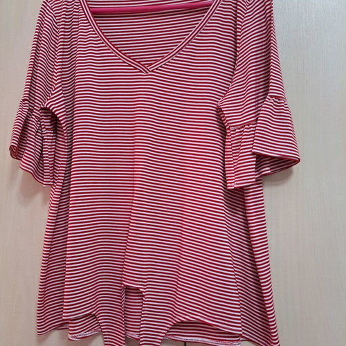 Women's red and white V-neck blouse size L new, cotton