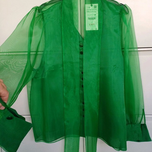 Zara transparent green shirt with bow new XXL