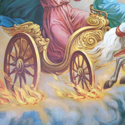 Prophet Elias Lithograph used, old, on chariot