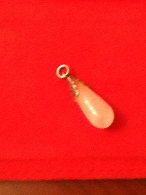 Agate pendant used, teardrop shape with silver details pink