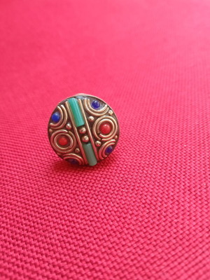 Handmade ring with natural Iranian stones turquoise coral lapis lazuli, adjustable