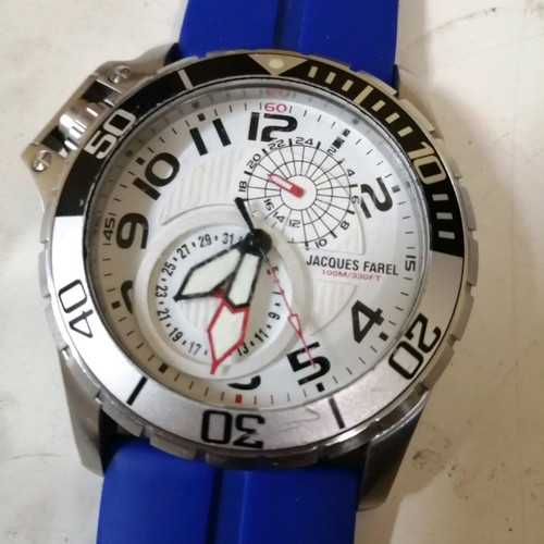Jacques Farel watch with luminous hands and extra silicone strap