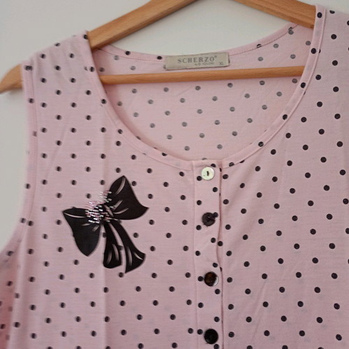 Scherzo polka dot summer cotton robe and nightgown set pink black like new