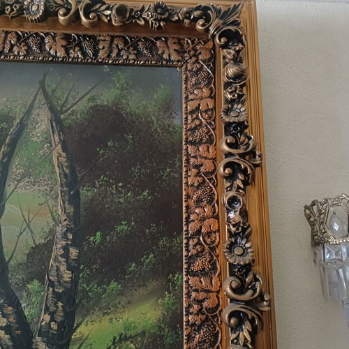 Oil painting with carved frame from the previous century, new