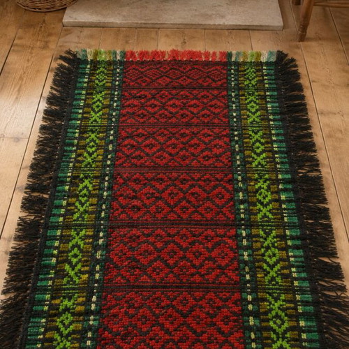 Traditional wool rug 150x67 cm with fringes vintage ethnic