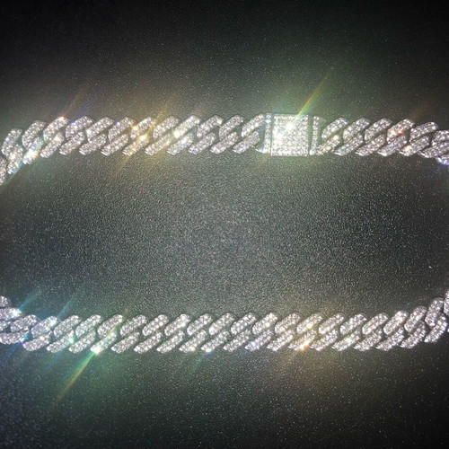 Cuban Chain silver iced out with cubic zirconia and rhinestones, 16 and 18 inch