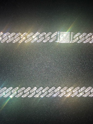 Cuban Chain silver iced out with cubic zirconia and rhinestones, 16 and 18 inch